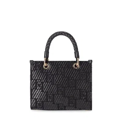 Shop Elisabetta Franchi Black Jacquard Raffia Small Handbag
