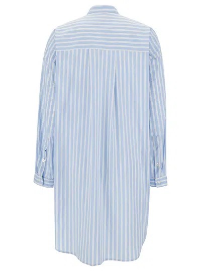 Shop Semicouture Mini Light Blue Shirt Dress With Stripe Motif In Cotton Blend Woman