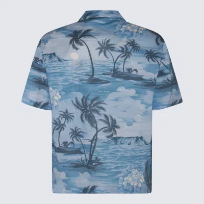 Shop Palm Angels Light Blue Linen Shirt