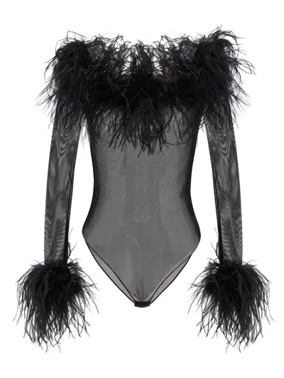 Shop Oseree Oséree 'plumage' Bodysuit In Black