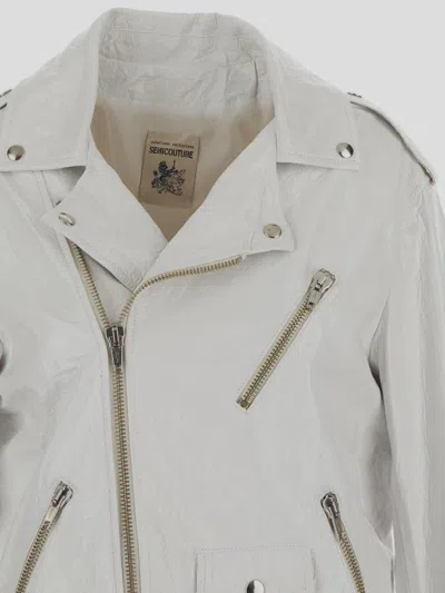 Shop Semicouture Leather Studded Jacket In White