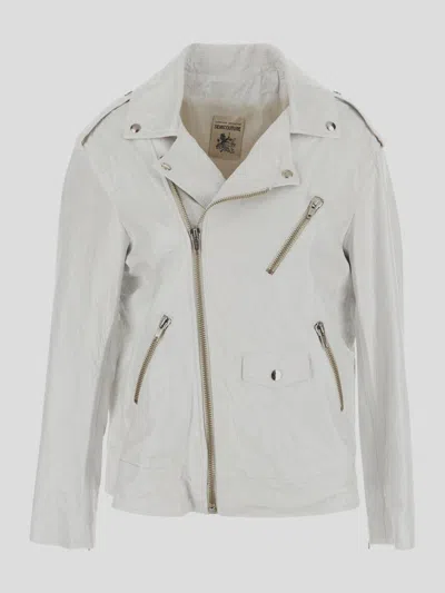 Shop Semicouture Leather Studded Jacket In White