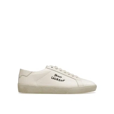 Shop Saint Laurent Canvas Logo Sneakers In White