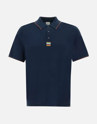 Shop Paul Smith Blue Organic Cotton Polo Shirt With Colored Profiles