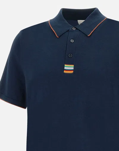 Shop Paul Smith Blue Organic Cotton Polo Shirt With Colored Profiles