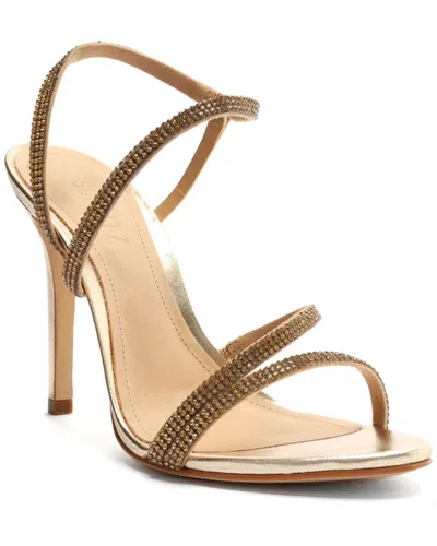 Shop Schutz Mariah Mid Block Leather Sandal In Gold