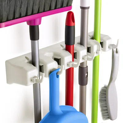 Zulay Kitchen Organizer Utility Racks Mop Holder And Broom Hanger (5 Slots)