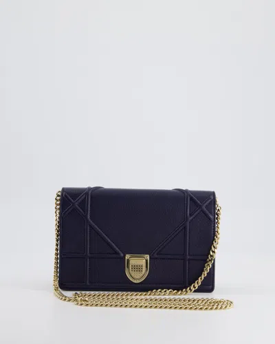 Shop Dior Ama Wallet On Chain Bag In Calfskin Leather Gold Hardware In Blue