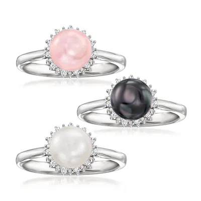 Shop Ross-simons 7-7.5mm Multicolored Cultured Pearl Jewelry Set: 3 Rings With . Diamonds In Sterling Silver In Pink