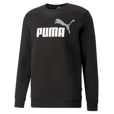 Shop Puma Men's Essentials+ Two-tone Big Logo Crew Neck Sweater In Black