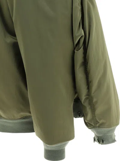 Shop Balenciaga "double Sleeve" Bomber Jacket In Green
