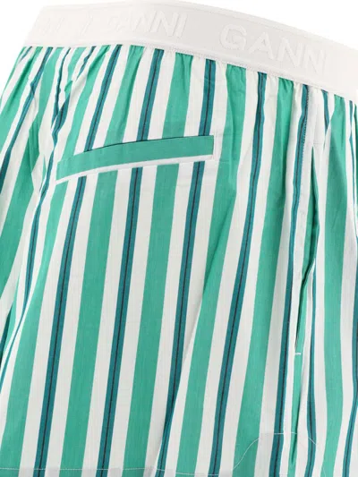 Shop Ganni Striped Elasticated Shorts In Green