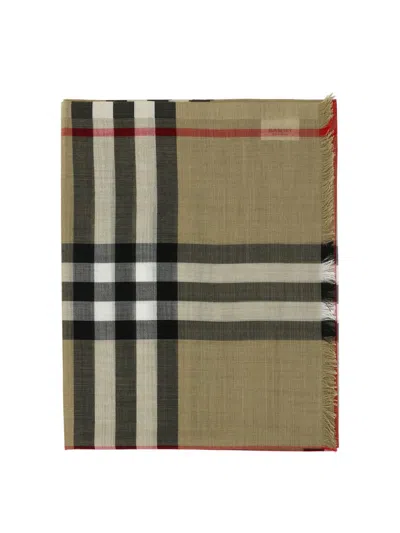 Shop Burberry Wool And Silk Check Scarf In Beige