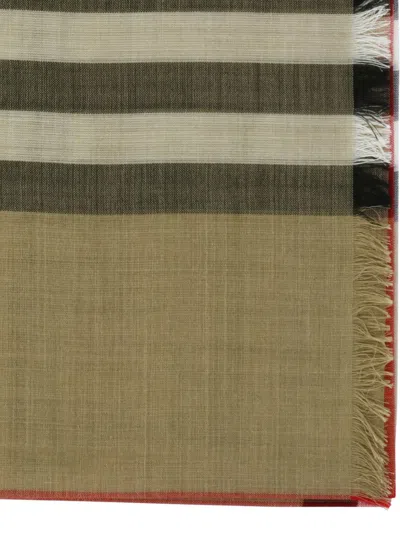 Shop Burberry Wool And Silk Check Scarf In Beige