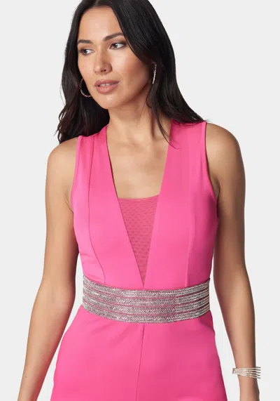 Shop Bebe Embellished Wide Leg Jumpsuit In Fuchsia Pink