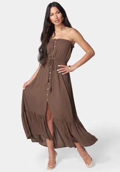 Shop Bebe Strapless Maxi Dress In Sand