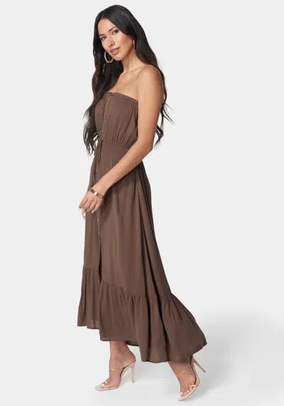 Bebe Strapless Maxi Dress In Sand