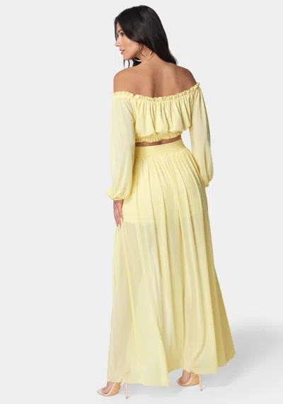 Bebe High Slit Two Piece Mesh Dress In Butter