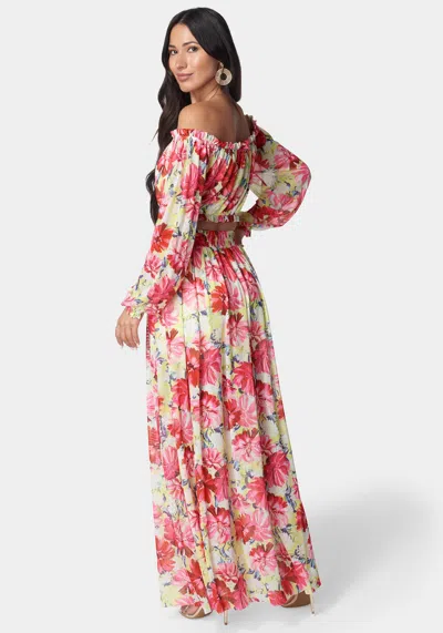 Bebe High Slit Two Piece Mesh Dress In Daisy Dreams