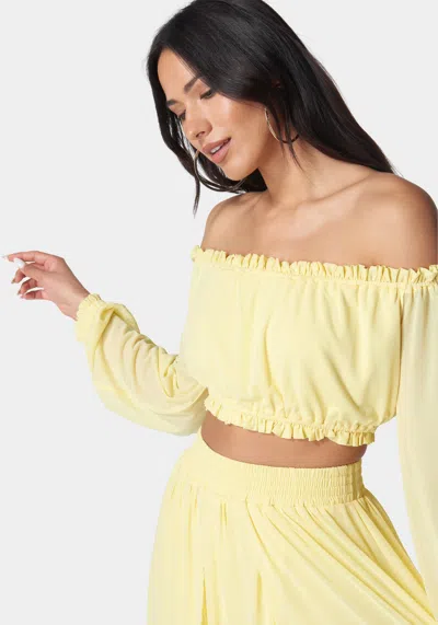 Bebe High Slit Two Piece Mesh Dress In Butter