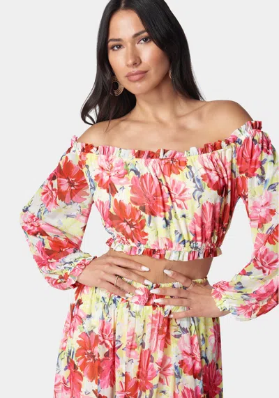 Bebe High Slit Two Piece Mesh Dress In Daisy Dreams