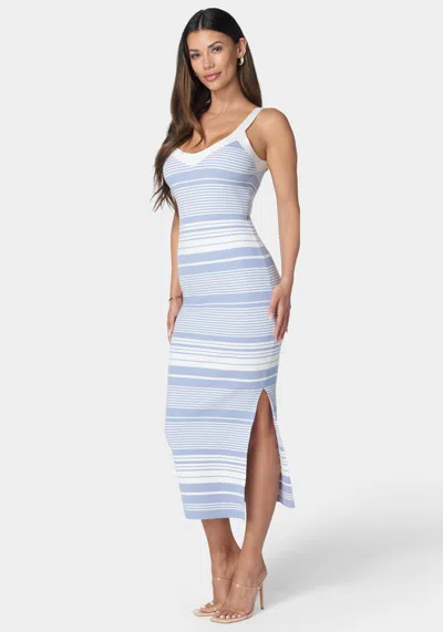 Shop Bebe Striped Sweater Midi Dress In Blue,white