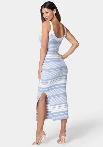 Shop Bebe Striped Sweater Midi Dress In Blue,white