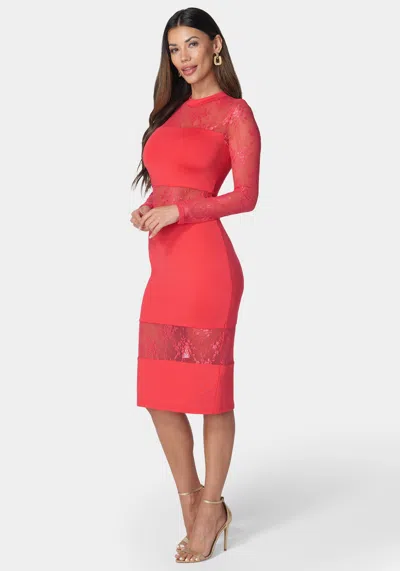 Shop Bebe Multi Lace Inset Midi Dress In Hibiscus