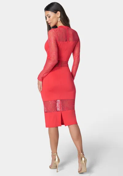 Shop Bebe Multi Lace Inset Midi Dress In Hibiscus