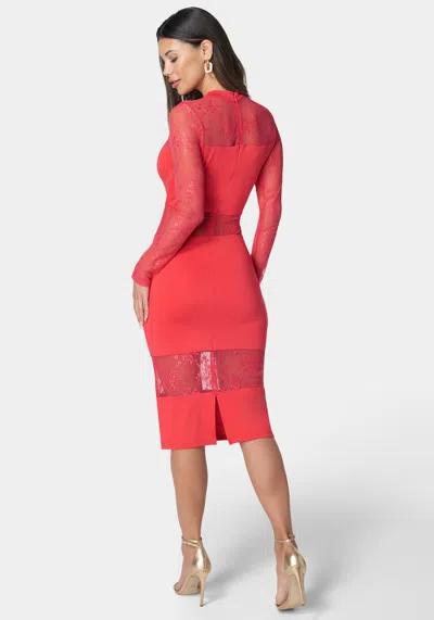 Bebe Multi Lace Inset Midi Dress In Hibiscus