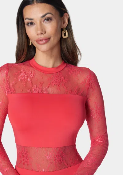 Shop Bebe Multi Lace Inset Midi Dress In Hibiscus
