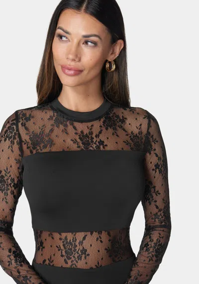 Shop Bebe Multi Lace Inset Midi Dress In Black