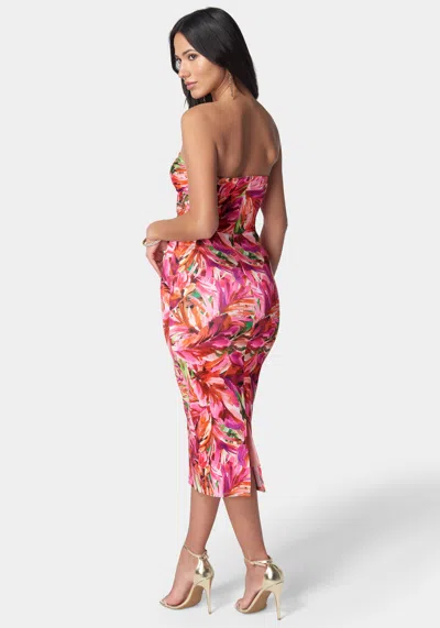 Bebe Printed Front Cutout Midi Dress In Watercolor Palm
