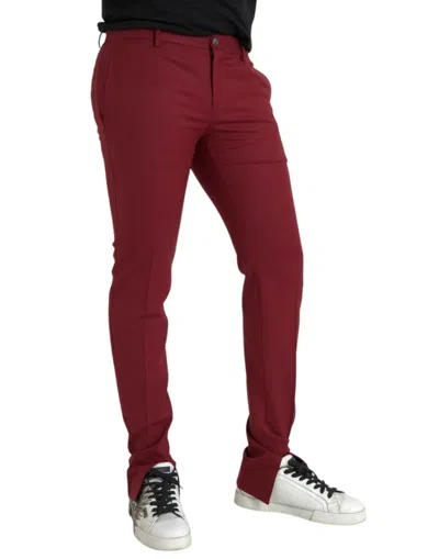 Shop Dolce & Gabbana Red Wool Men Slim Fit Dress Men's Pants
