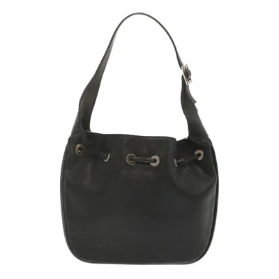 Shop Gucci Drawstring Black Leather Shoulder Bag ()