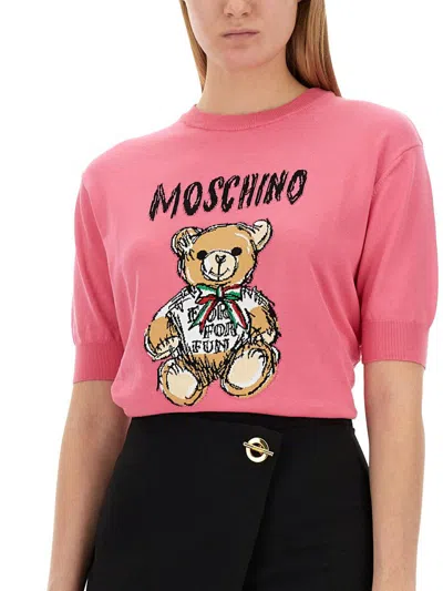 Shop Moschino "drawn Teddy Bear" Jersey In Pink
