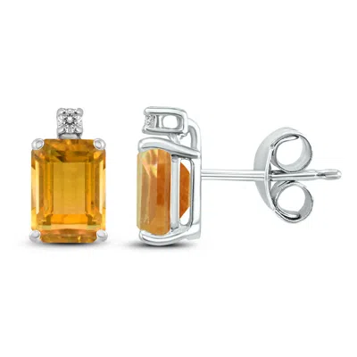 Shop Sselects 14k 6x4mm Emerald Shaped Citrine And Diamond Earrings In Orange