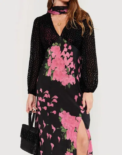 Shop Rixo London Melanie Midi Dress In Blossom Pink In Black