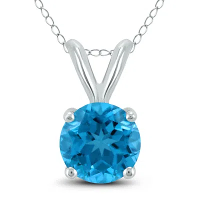 Shop Sselects 14k 7mm Round Topaz Pendant In Blue