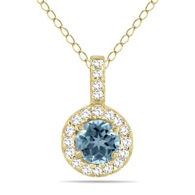 Shop Sselects 1/2 Carat Tw Halo Aquamarine And Diamond Pendant In 10k In Blue