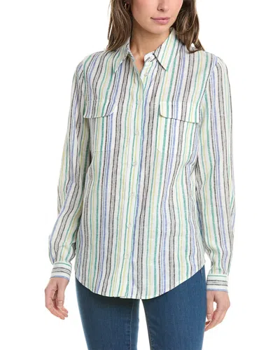 Shop Jones New York Slim Fit Utility Stripe Linen-blend Shirt In Multi