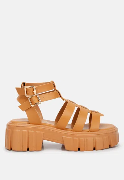 London Rag Dewey Recycled Faux Leather Gladiators In Brown
