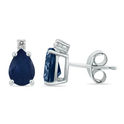 Shop Sselects 14k 5x3mm Pear Sapphire And Diamond Earrings In Blue