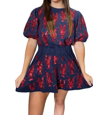 Shop Queen Of Sparkles Crawfish Dress In Navy & Red In Blue