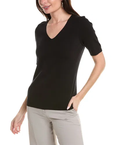 Shop Anne Klein Half Sleeve V-neck Top In Black