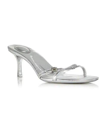 Shop Alexander Wang Lucienne 65 Womens Leather Metallic Strappy Sandals In Silver