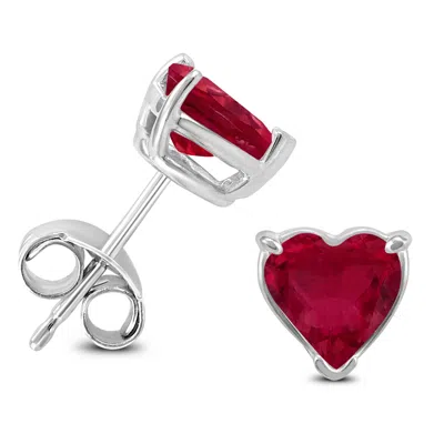 Shop Sselects 14k 4mm Heart Ruby Earrings In Red