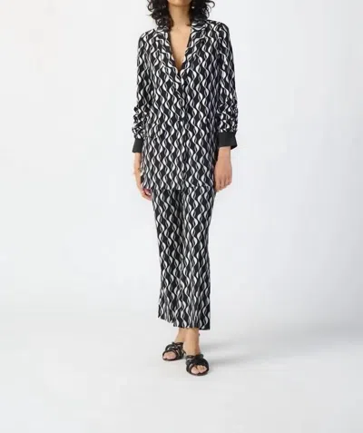 JOSEPH RIBKOFF GEOMETRIC PRINT SILKY BLAZER IN BLACK/MOONSTONE 