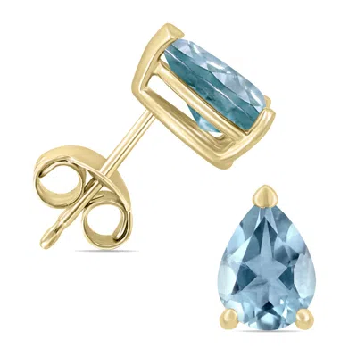 Shop Sselects 14k 5x3mm Pear Aquamarine Earrings In Blue