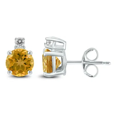 Shop Sselects 14k 7mm Round Citrine And Diamond Earrings In Orange